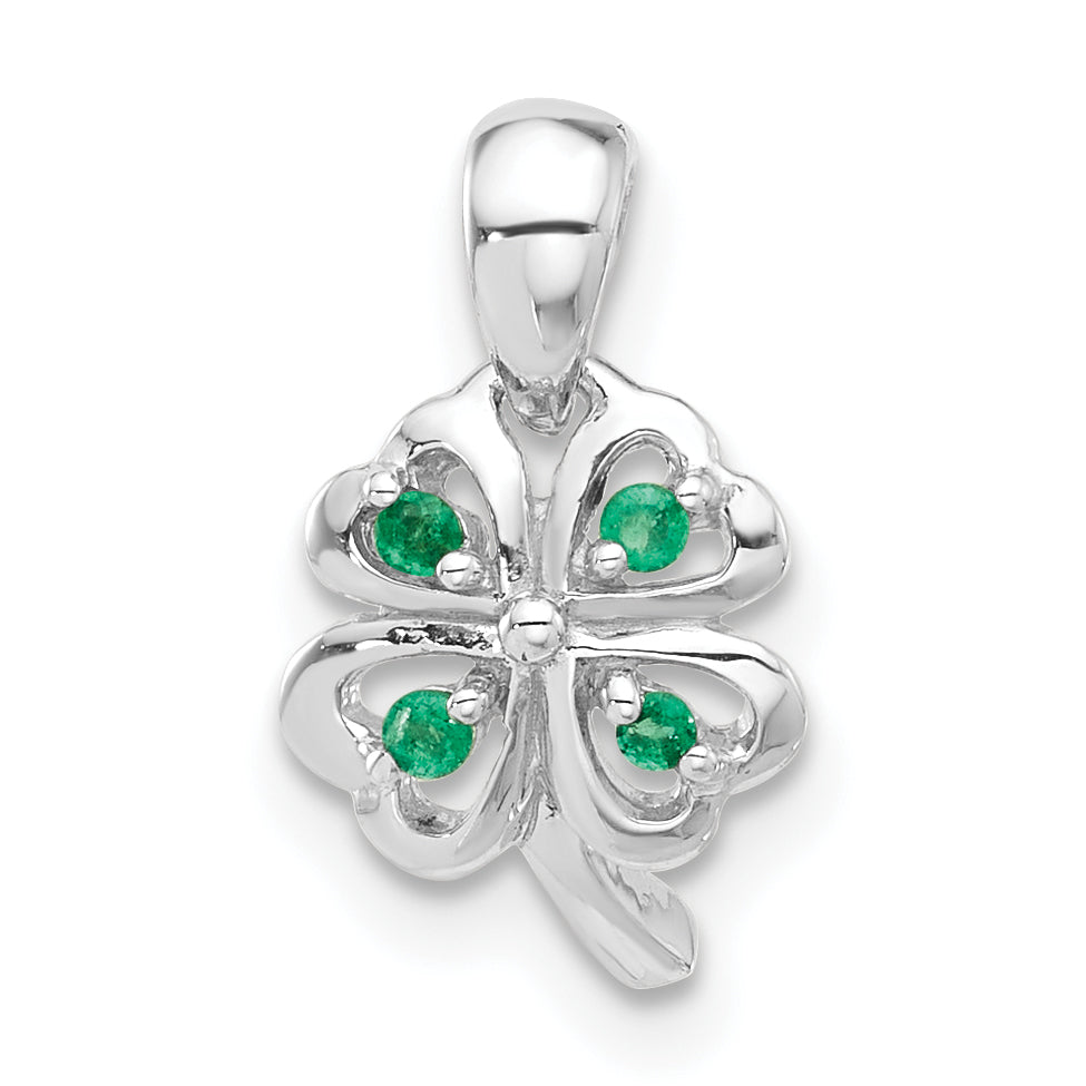 Sterling Silver RH-plated Emerald Four Leaf Clover Pendant