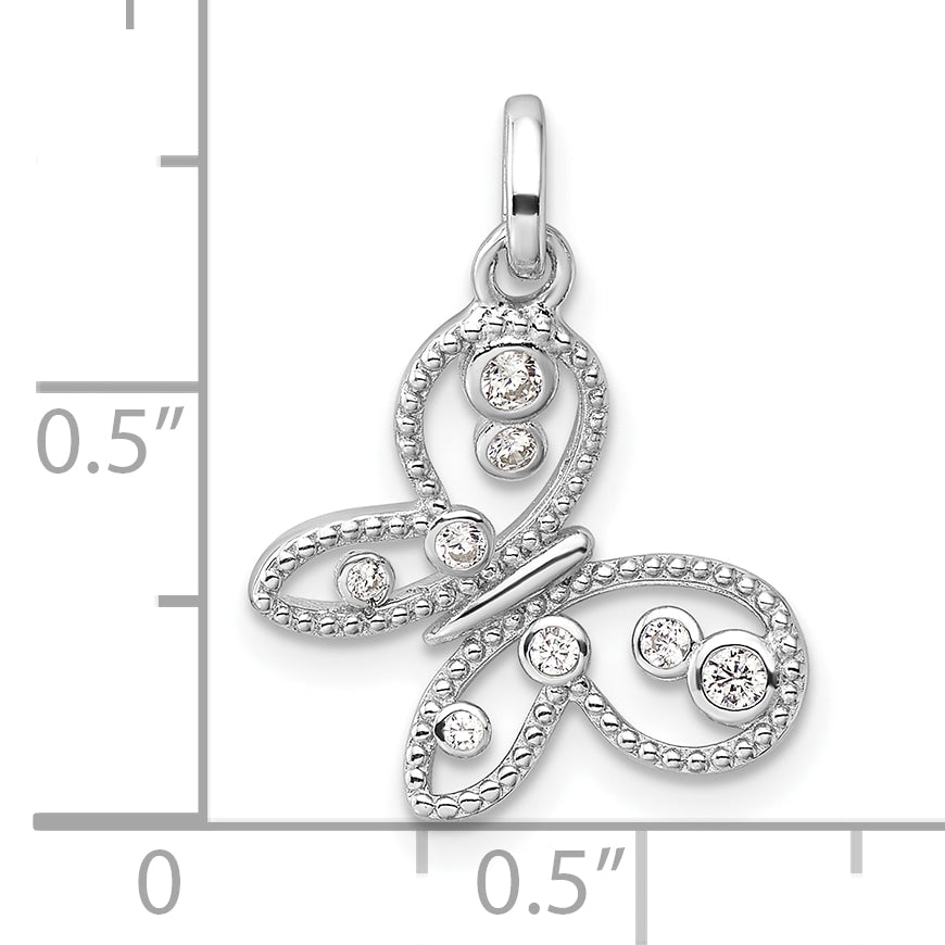 Sterling Silver Rhodium-plated CZ Butterfly Pendant