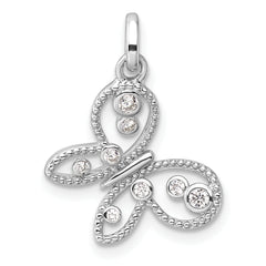 Sterling Silver Rhodium-plated CZ Butterfly Pendant