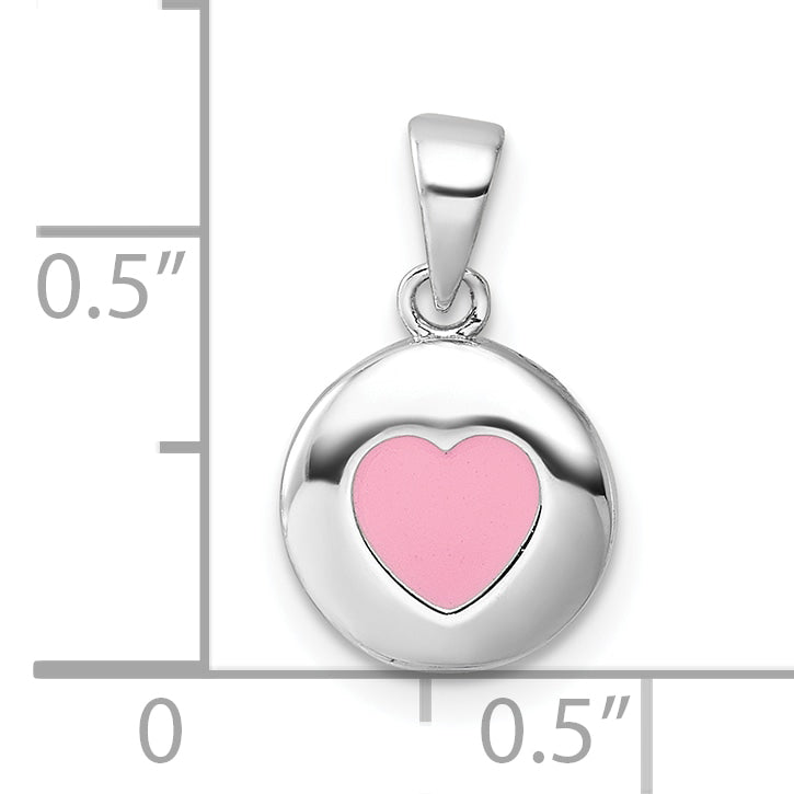 Sterling Silver Rhod-plated Polished Pink Enamel Heart Children's Pendant