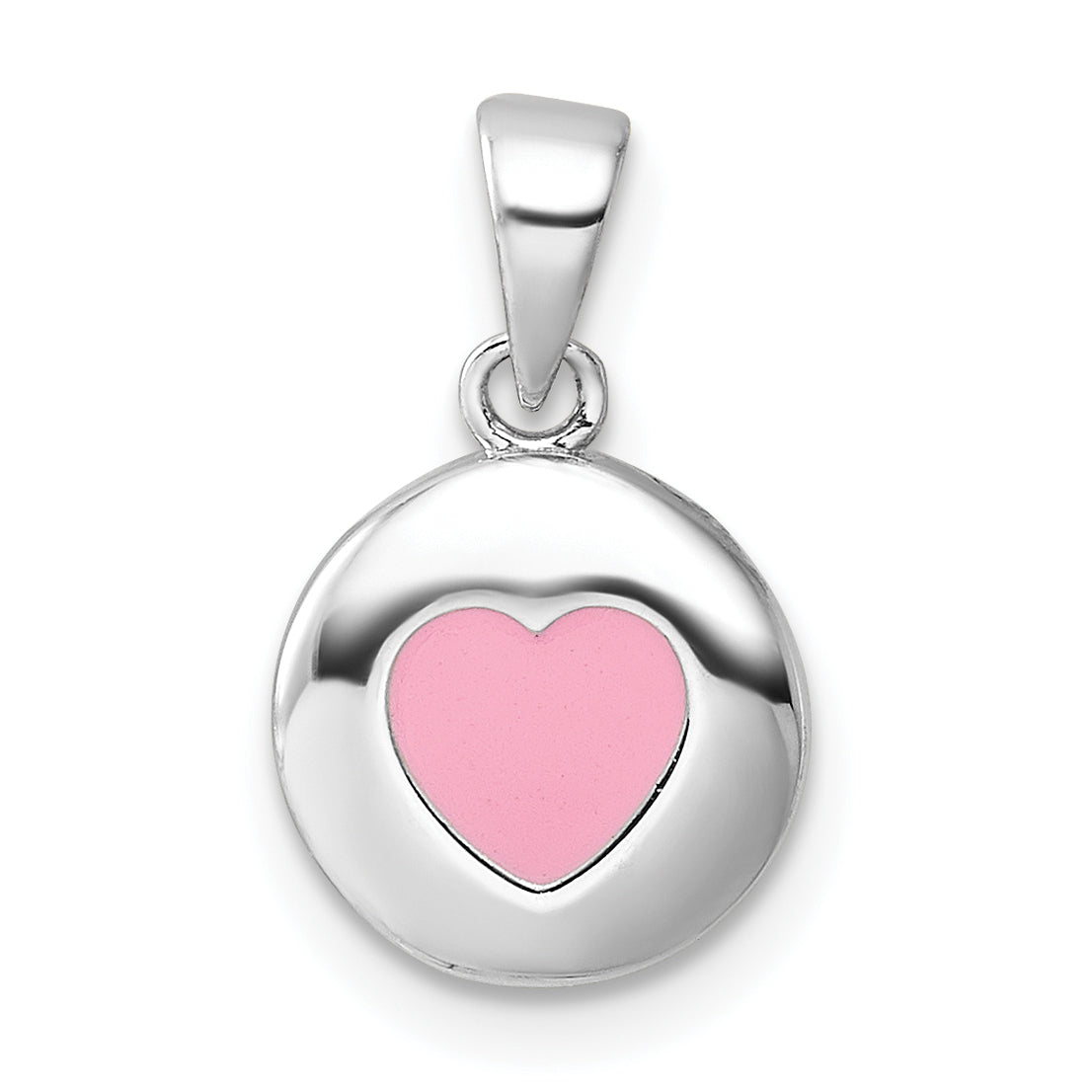 Sterling Silver Rhod-plated Polished Pink Enamel Heart Children's Pendant