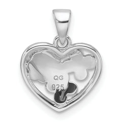 Sterling Silver Rhodium-plated Polished & Beaded Multi-color Enameled Floral Heart Children's Pendant