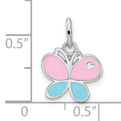 Sterling Silver RH-plated Blue & Pink Enamel Butterfly Children's Pendant