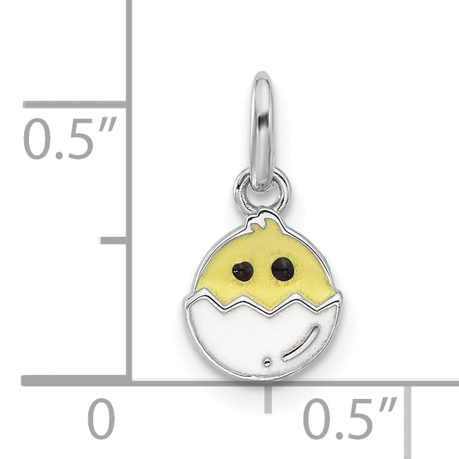 Sterling Silver Rhodium-plated Enameled Chick in Egg Children's Pendant