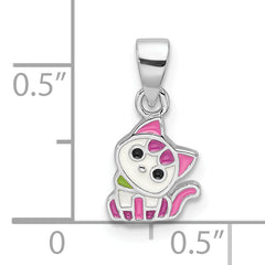 Sterling Silver Rhod-plated Multi-color Enameled Cat Children's Pendant