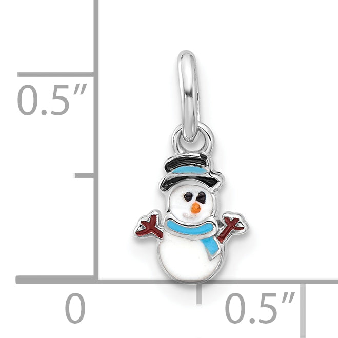 Sterling Silver RH-plated Multicolor Enamel Snowman Children's Pendant