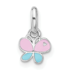 Sterling Silver Rhodium-plated Children's Small Enamel Butterfly Pendant