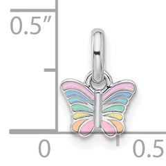 Sterling Silver Rhodium-plated Children's Small Enamel Butterfly Pendant