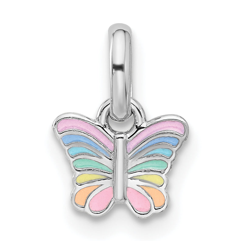 Sterling Silver Rhodium-plated Children's Small Enamel Butterfly Pendant