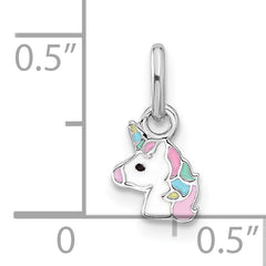 Sterling Silver Rhodium-plated Children's Enamel Unicorn Pendant