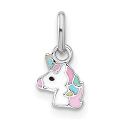 Sterling Silver Rhodium-plated Children's Enamel Unicorn Pendant