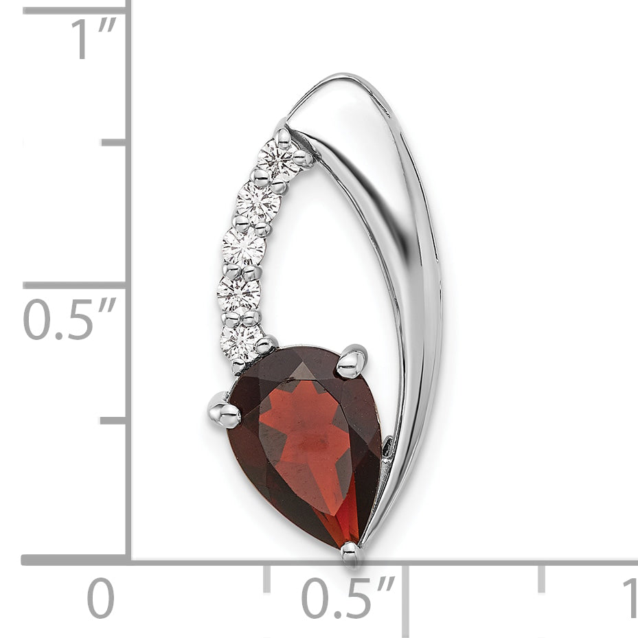 Sterling Silver Rhodium-plated Garnet and CZ Chain Slide