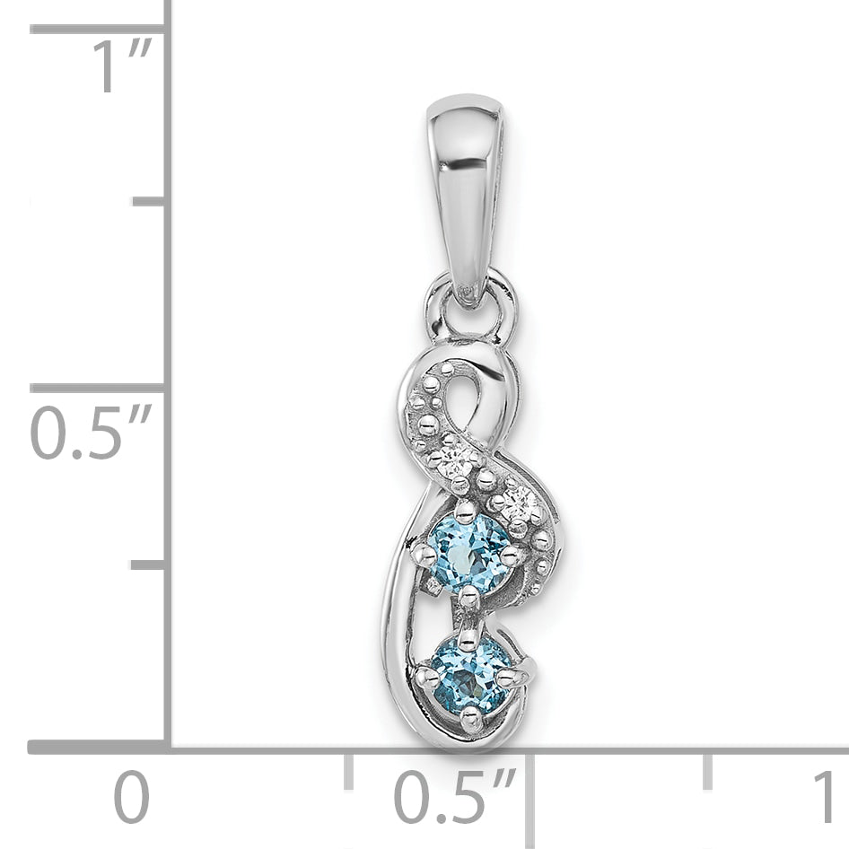 SS Rhodium-plated Light Swiss Blue Topaz and CZ Swirl Pendant