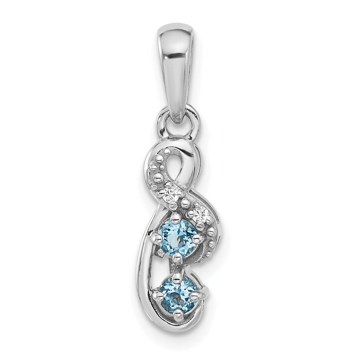 SS Rhodium-plated Light Swiss Blue Topaz and CZ Swirl Pendant