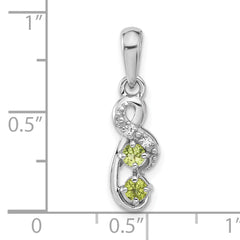 Sterling Silver Rhodium-plated Peridot and CZ Swirl Pendant