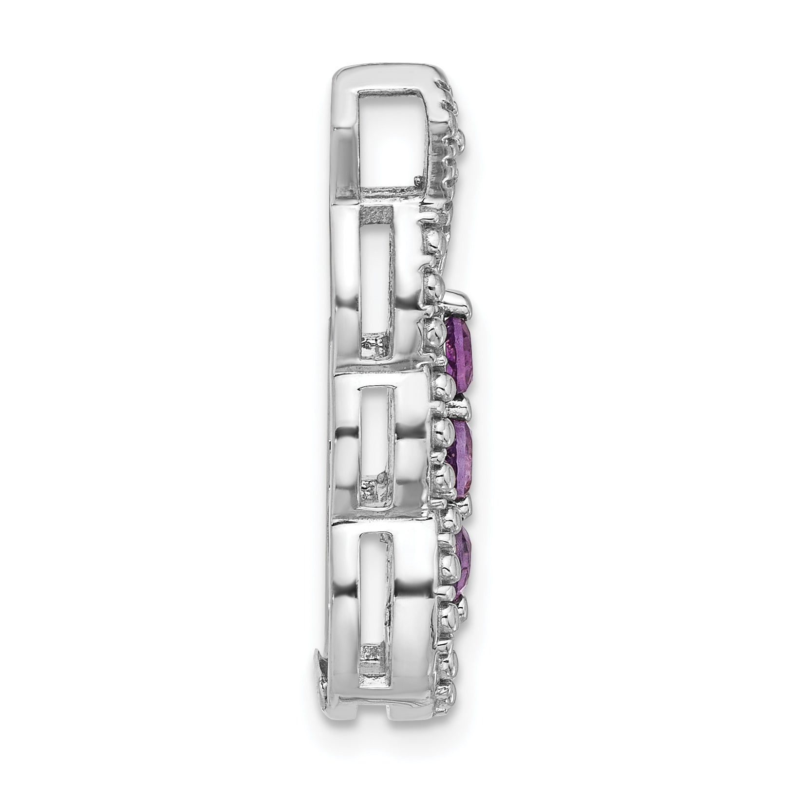 Sterling Silver Rhodium-plated Amethyst Chain Slide