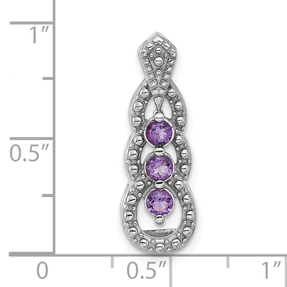 Sterling Silver Rhodium-plated Amethyst Chain Slide