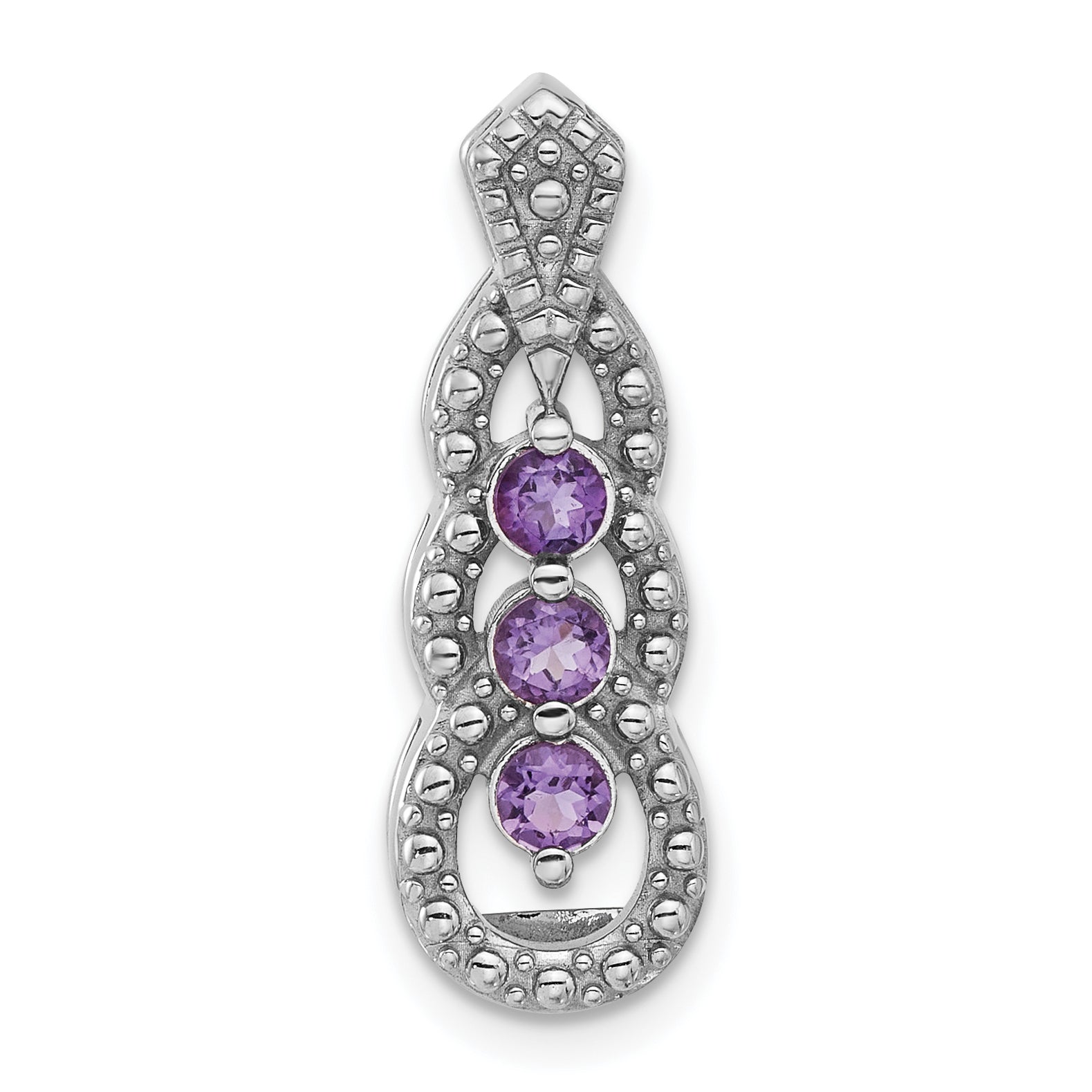 Sterling Silver Rhodium-plated Amethyst Chain Slide