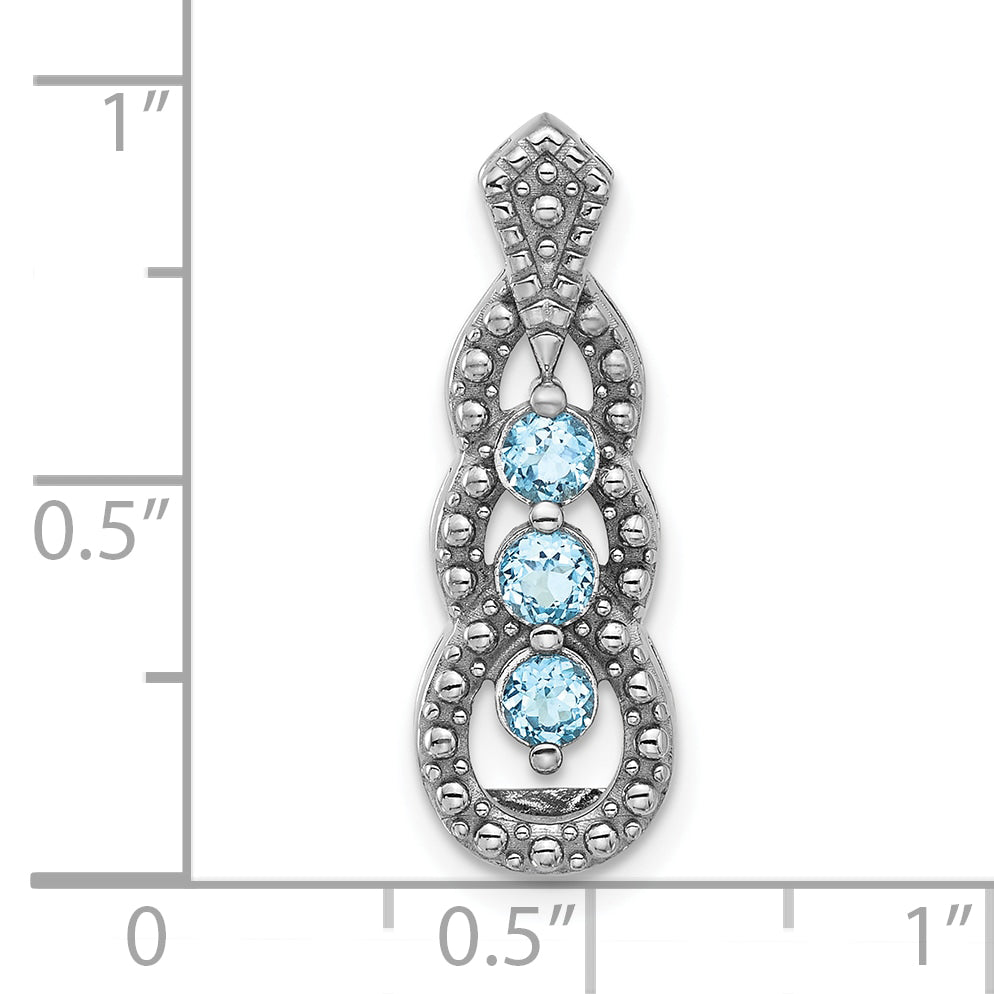 Sterling Silver Rhodium-plated Light Swiss Blue Topaz Chain Slide