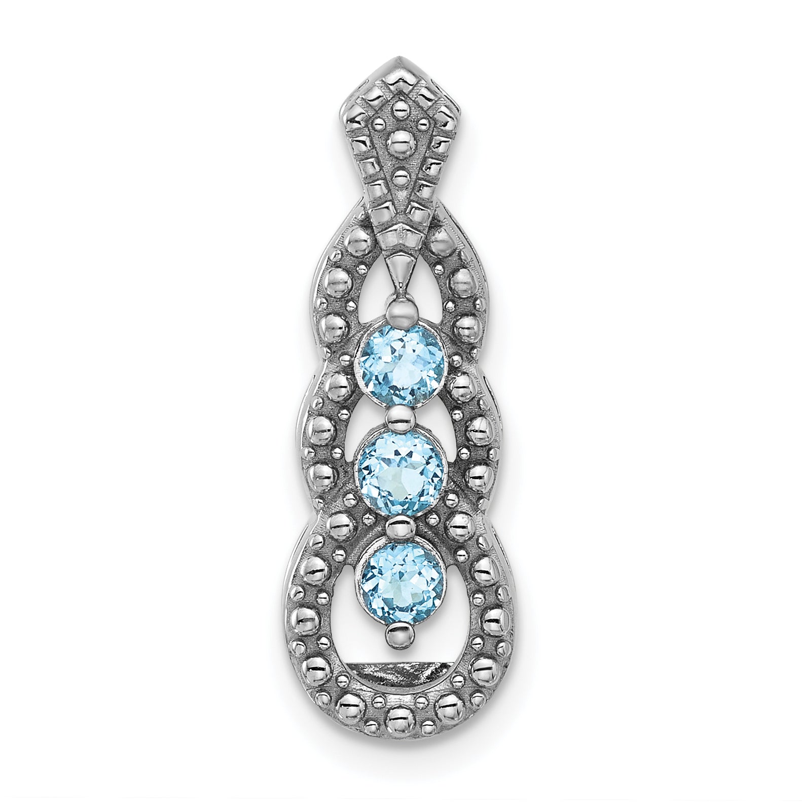 Sterling Silver Rhodium-plated Light Swiss Blue Topaz Chain Slide