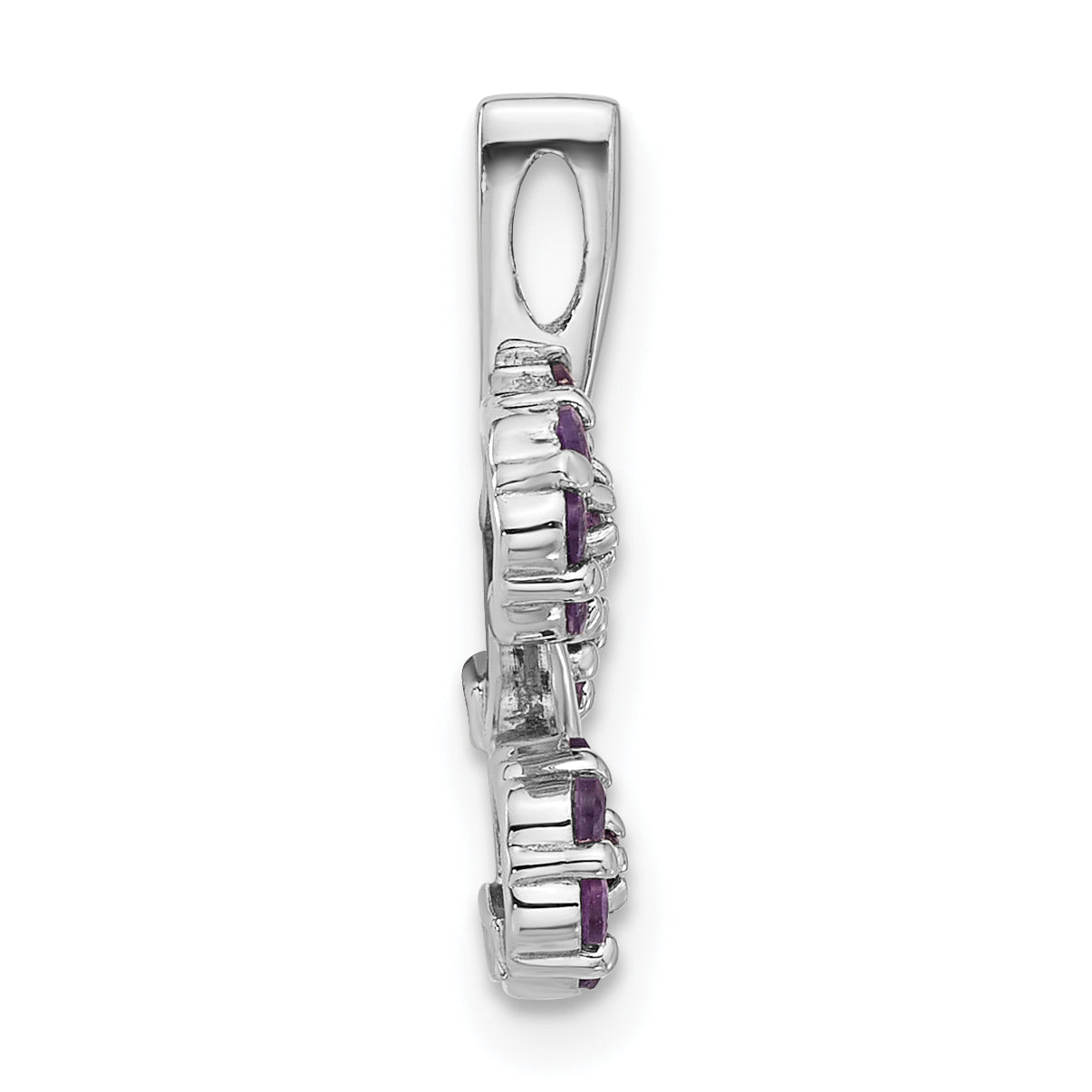 Sterling Silver Rhodium-plated Amethyst Flowers Chain Slide