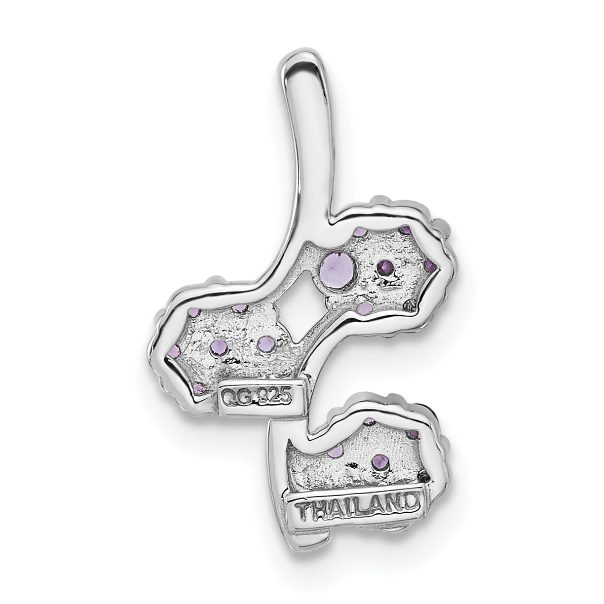 Sterling Silver Rhodium-plated Amethyst Flowers Chain Slide