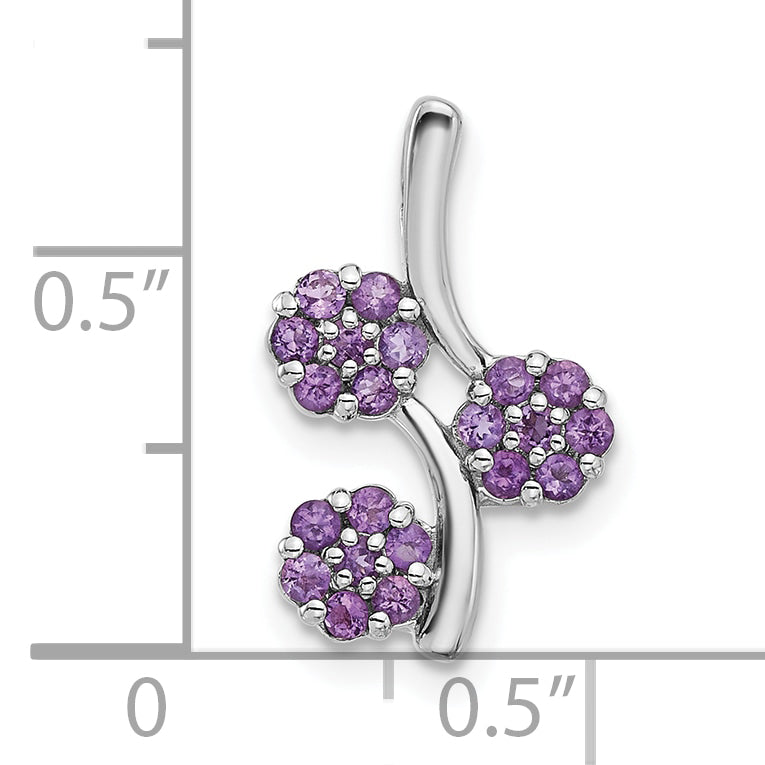 Sterling Silver Rhodium-plated Amethyst Flowers Chain Slide