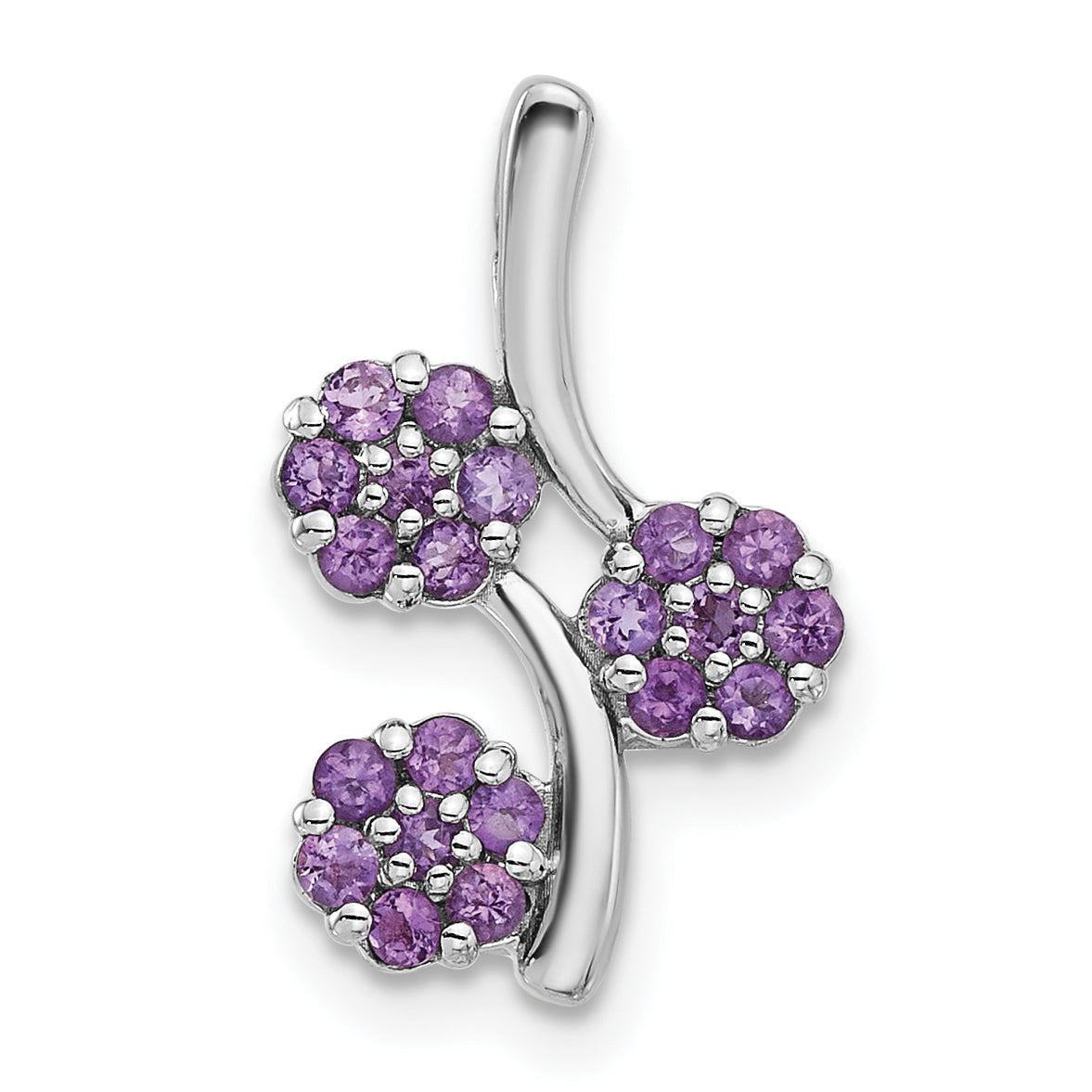 Sterling Silver Rhodium-plated Amethyst Flowers Chain Slide