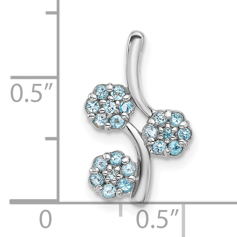 Sterling Silver Rhodium-plated Light Swiss Blue Topaz Flowers Chain Slide