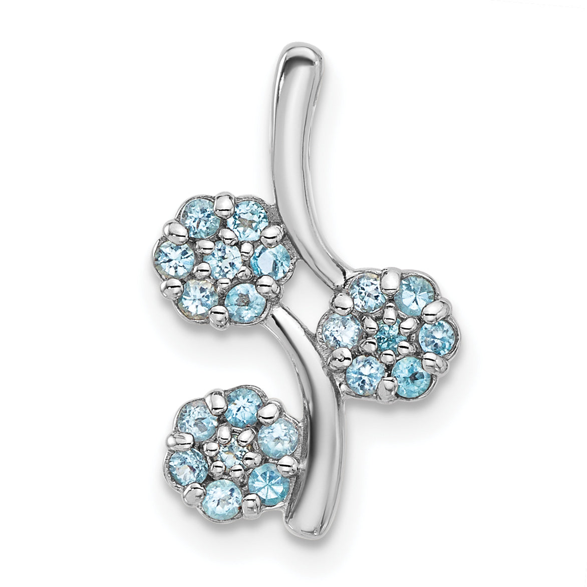 Sterling Silver Rhodium-plated Light Swiss Blue Topaz Flowers Chain Slide