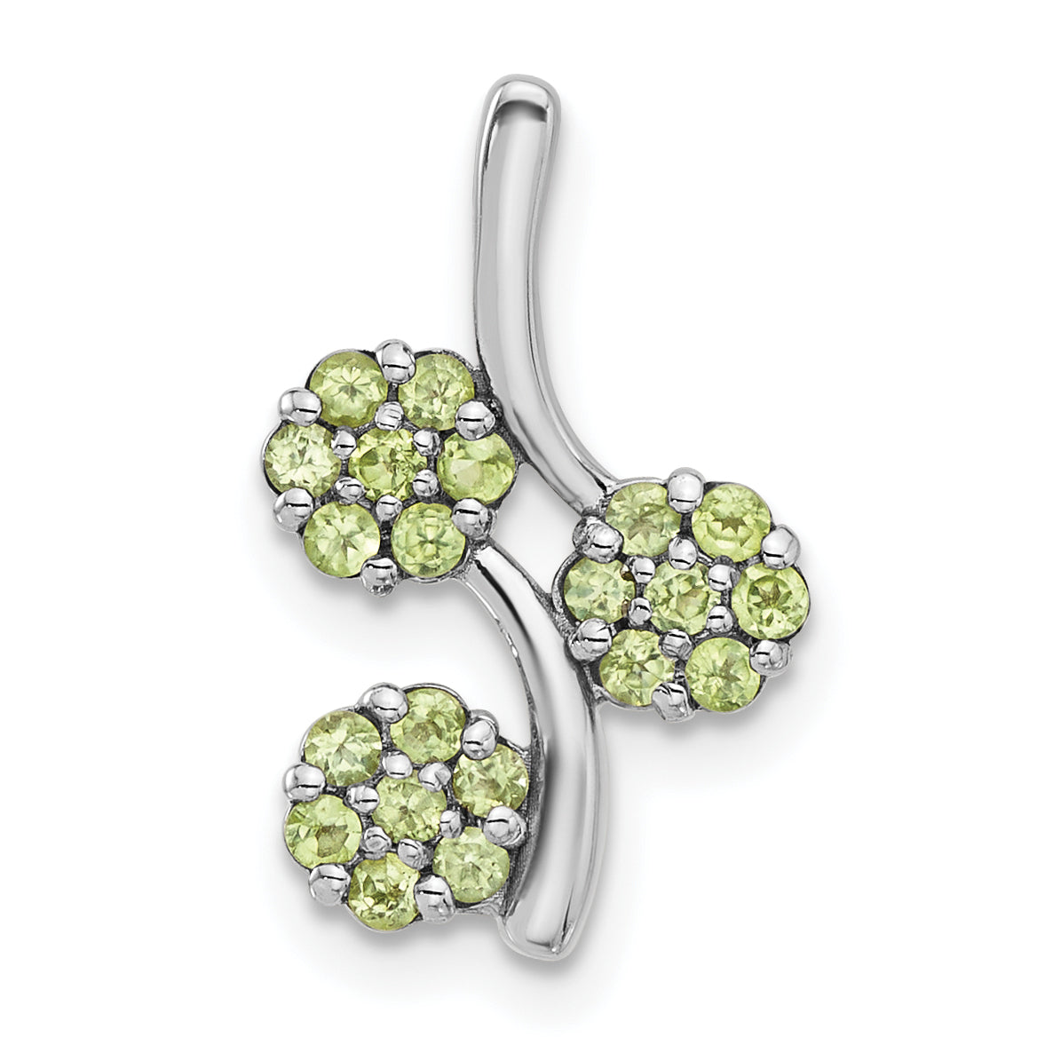 Sterling Silver Rhodium-plated Peridot Flowers Chain Slide