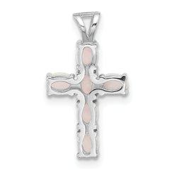 Sterling Silver Flash Platinum-plated Created Opal Cross Pendant