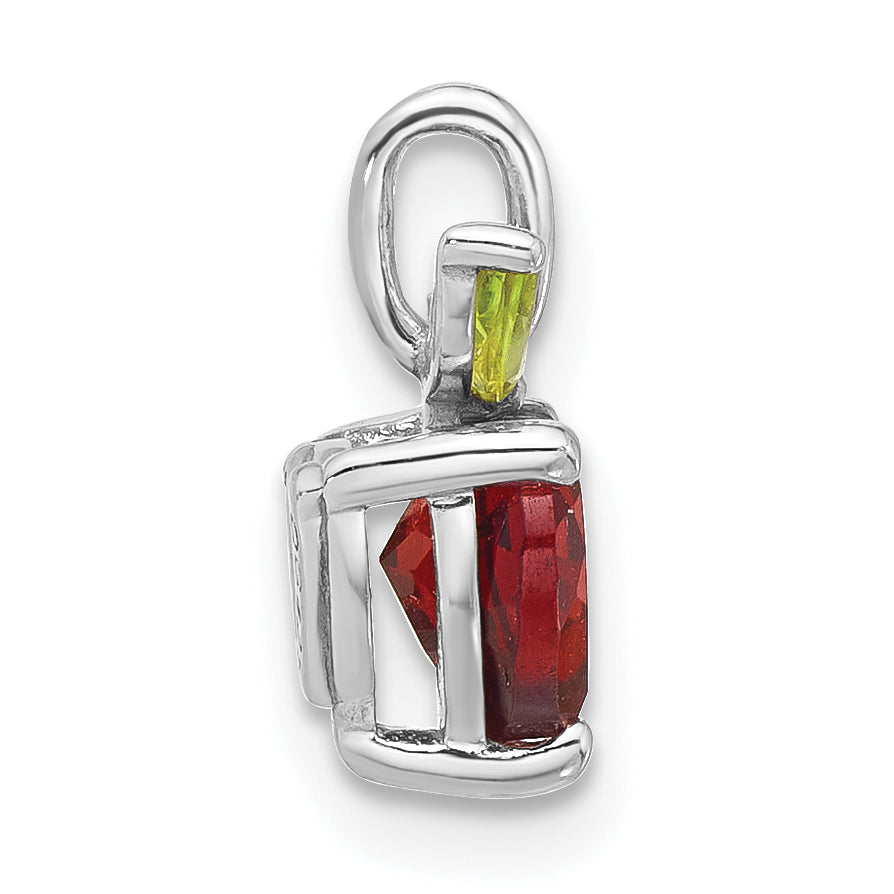 Sterling Silver Rhodium-plated Garnet and Peridot Apple Pendant