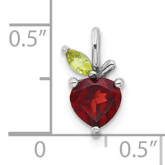 Sterling Silver Rhodium-plated Garnet and Peridot Apple Pendant