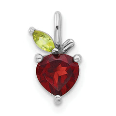 Sterling Silver Rhodium-plated Garnet and Peridot Apple Pendant