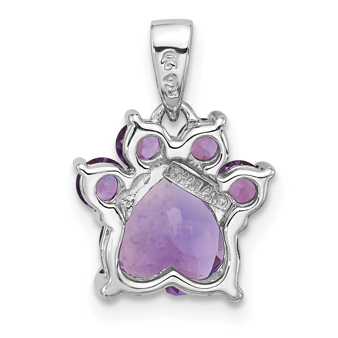 Sterling Silver Rhodium-plated Polished Amethyst Paw Pendant