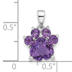 Sterling Silver Rhodium-plated Polished Amethyst Paw Pendant