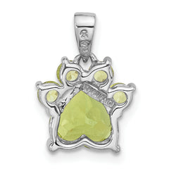 Sterling Silver Rhodium-plated Polished Peridot Paw Pendant