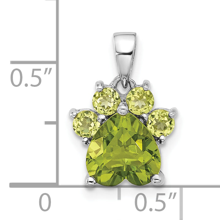 Sterling Silver Rhodium-plated Polished Peridot Paw Pendant