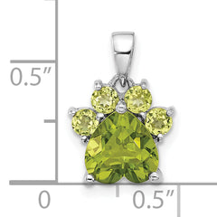 Sterling Silver Rhodium-plated Polished Peridot Paw Pendant