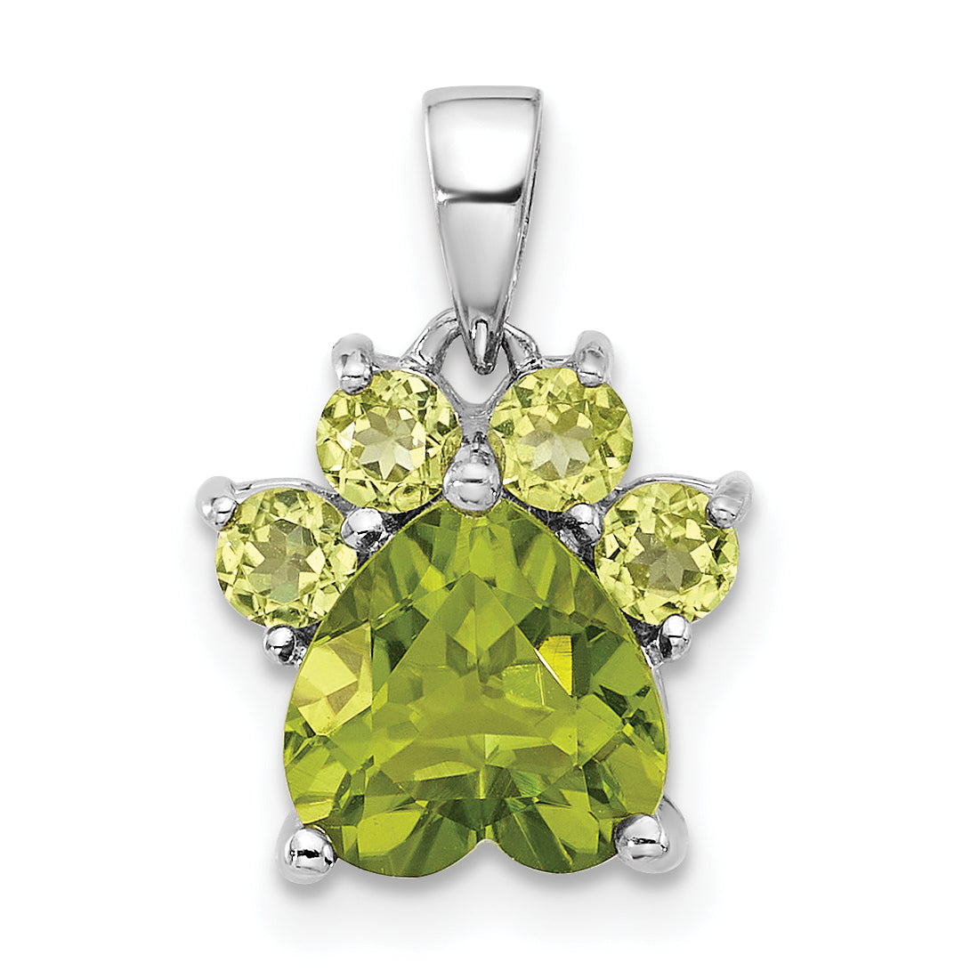 Sterling Silver Rhodium-plated Polished Peridot Paw Pendant