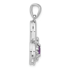 Sterling Silver Rhodium-plated Amethyst Double Heart Pendant