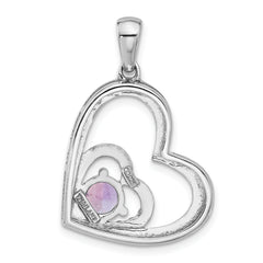 Sterling Silver Rhodium-plated Amethyst Double Heart Pendant