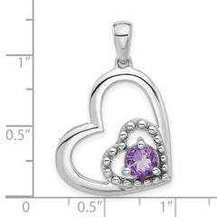 Sterling Silver Rhodium-plated Amethyst Double Heart Pendant