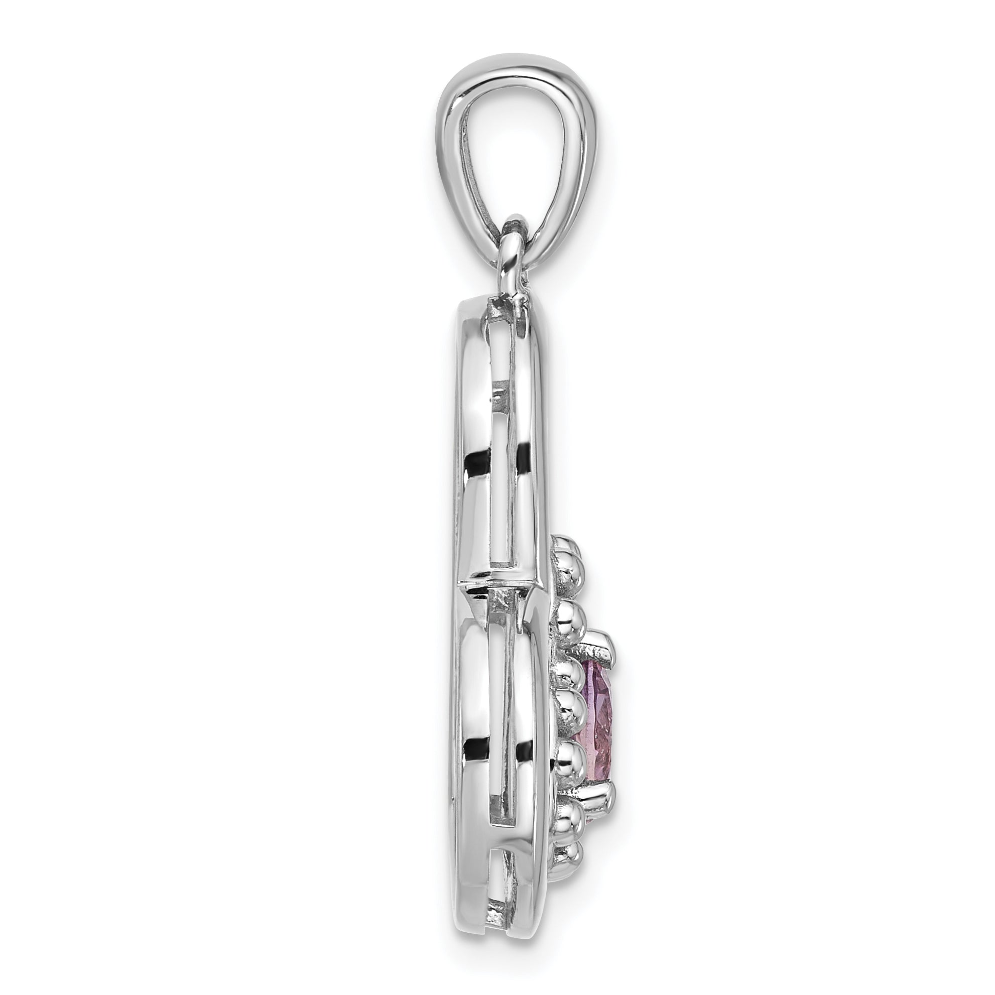 Sterling Silver Rhodium-plated Pink Quartz Double Heart Pendant