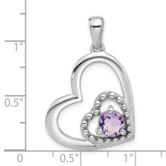 Sterling Silver Rhodium-plated Pink Quartz Double Heart Pendant