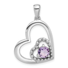 Sterling Silver Rhodium-plated Pink Quartz Double Heart Pendant