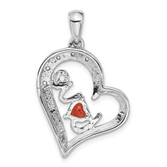 SS Rhodium-plated Garnet and White Topaz LOVE Heart Pendant