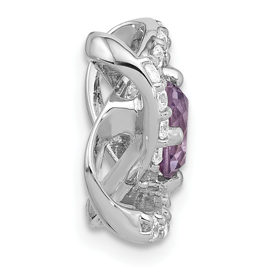 Sterling Silver Rhodium-plated Polished Amethyst/CZ Chain Slide Pendant