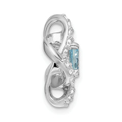 Sterling Silver Rh-plated Polished Sky Blue Topaz/CZ Chain Slide Pendant